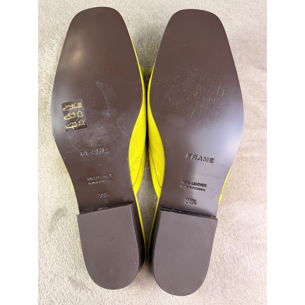 FRAME $348 Chartreuse Satin Le Island Flat 6 Braided Knot Mules Square Toe Green - Picture 8 of 9